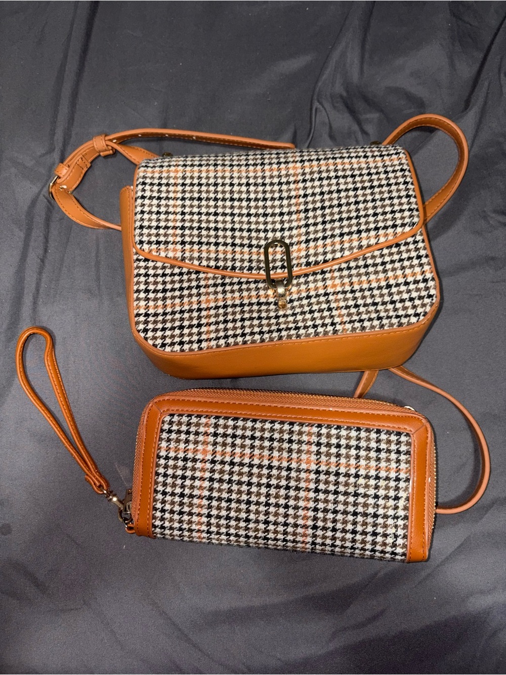 a new day Houndstooth Crossbody and Wallet in Black, White & Cognac